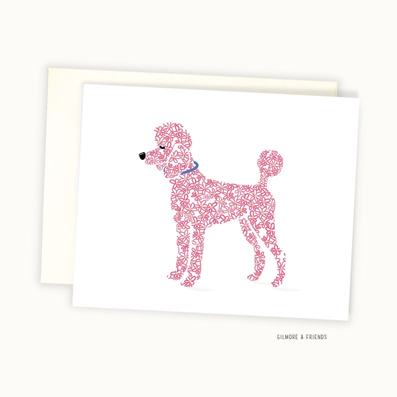 Pink Poodle Card Valentine Poodle Card Poodle Lovers Card Dog Groomer's Card Poodle Lover's Card Poodle Drawing image 1