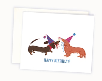 Happy Birthday Dachshund Card - Doxie Card -  Wiener Dog Card - Dachshund Party Card - Dachshund Drawing