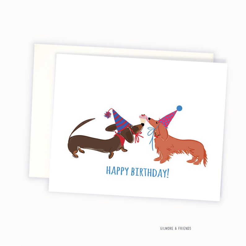Happy Birthday Dachshund Card Doxie Card Wiener Dog Card Dachshund Party Card Dachshund Drawing image 1