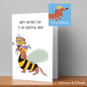 Druckbare Muttertagskarte - Muttertagskarte für Wursthundliebhaber - Muttertagskarte - Sofortiger Download - Muttertagskarte für Bienenliebhaber
