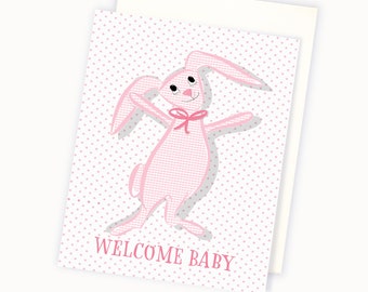 Congratulations New Baby Card - Bunny Card - Baby Girl Card - Welcome Baby Card