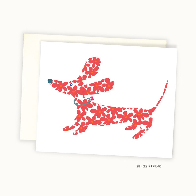 Daisy Dog Card Coral Dachshund Card Dog Lovers Card Dog Groomer's Card image 1