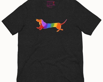 Cotton Rainbow Doxie T-Shirt - Pride T-Shirt - Celebrate Pride T-Shirt - Unisex Pride T-Shirt - Short Sleeve T-Shirt for Dog Lover