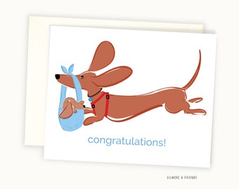 Congratulations New Baby Dachshund Card - Doxie Card Dachshund - Wiener Card -Baby Boy Wiener Card - Dachshund Puppy Card