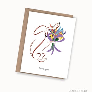 Dachshund Thank You Card – Flower Bouquet, Dog Lover Gift