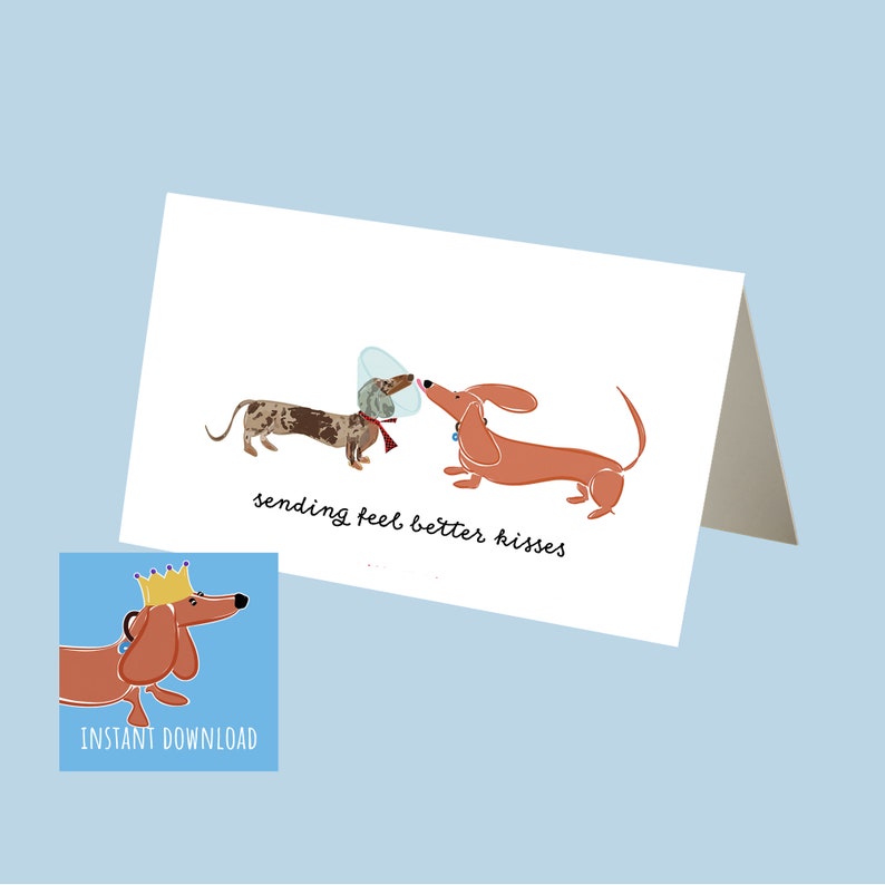 Printable Get Well Soon Dachshund Card Doxie Card Dachshund Wiener Dog Card Teckel Card Digital Get Well Card Instant Download image 1