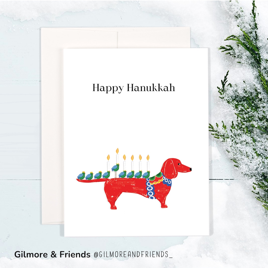 Dog Hanukkah Card Hanukkah Card Chanukah Dachshund Card Birds Hanukkah