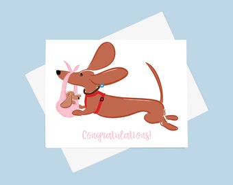 Congratulations New Baby Dachshund Card - Doxie Card Dachshund - Wiener Card -Baby Girl Wiener Card - Dachshund Puppy Card