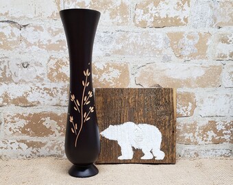 Tall Wood Vase, Brown Tall Vase, Engraved Vase, Footed Wood Vase, Flowers Vase, Home Decor, Vintage Vase, Retro Wood, Retro Vase