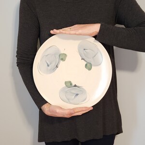 Large pottery plate, vintage pottery, decorative plate, 12&#39;&#39; pottery platter, cheese platter,  modern beige platter,  ceramic serving tray
