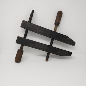 Antique Wood Clamp: Vintage Carpenter Tool, Wall Display
