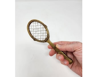 Brass racket tennis, tennis paperweight, brass paperweight, tennis lover, vintage paperweight, office decor, desk decor