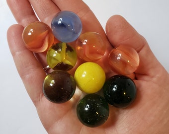 Vintage Transparent Glass Marbles, Glass Marbles DIY, EYES Supply, 1970s Blue Orange, Yellow, Green Marbles, DIY Project, Project Art