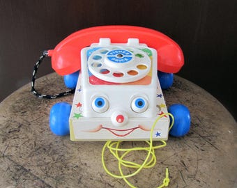 Vintage Fisher Price Toys, Telephone, Corn Popper, 1961 Model 747, Telephone Toy, Nursery Decor, Pull Phone, kids toy, nostalgia toy