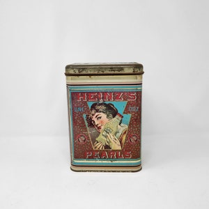 Heinz pearls tin, vintage kitchen decor, farmhouse kitchen, retro tins, heinz tin, pickling pearls, heinz collectable, heinz litho tin