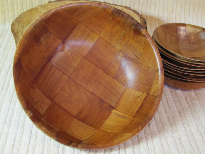 Vintage Wooden Checkers Salad Bowls Set Mid Century Serving Etsy
