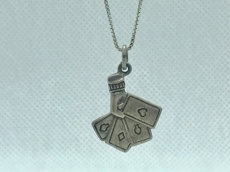 Sterling Silver Pendant Hand of Poker Craft Supplies M109 Vintage Charm Free Shipping within the USA