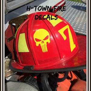 Skull -&gt; HIGHLY REFLECTIVE &lt;- Durable Fire Helmet Sticker - Decal (window, tumbler, RTIC, Yeti)