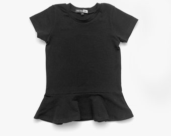 Black peplum top, black top, girl black top, toddler girl shirt, toddler peplum, baby peplum, baby girl shirt, girl outfit, black shirt