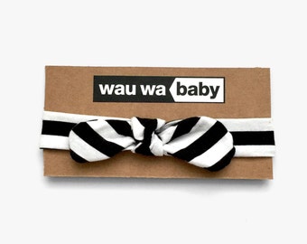 Black and White Striped Baby Top Knot Headband - baby headband, baby shower gift