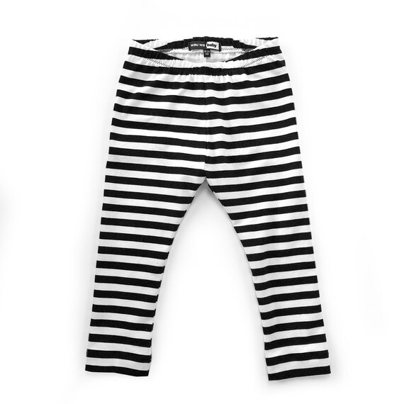 black and white striped baby leggings