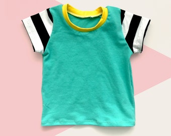 Short Sleeve Tee - Color Block Teal, Yellow, Stripes, Baby Shirt, Baby clothing, Baby Fashion, Baby T-shirt, Baby boy shirt, baby girl shirt
