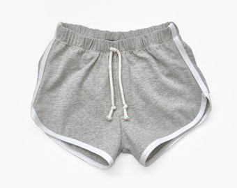 Gray Track shorties, retro shorts, baby shorties, toddler shorties, baby shorts, toddler shorts, baby clothes