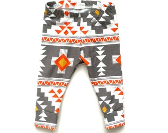 Baby and toddler cuff Leggings - Aztec Print, Baby Shower gift, Baby clothes, Baby boy leggings, baby girl leggings, trendy baby,