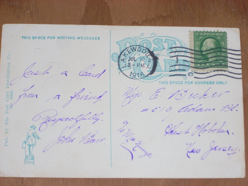 Published by The Post Card Distributing Co. Lakewood N.J 6006 Vintage 1916 Post Card Laurel in the Pines No
