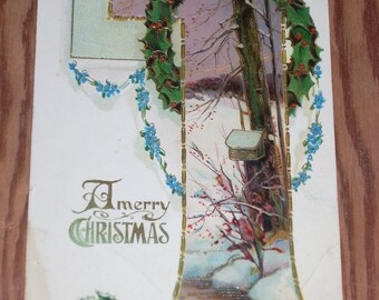 1911 Merry Christmas Embossed Printed in Germany Divided Back Vintage Post Card Postkarte Carte Postale