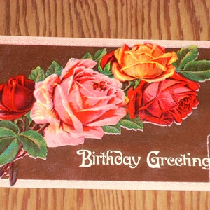 1920s Birthday Greetings RosesE.C.C. Serie 8 Printed in Germany Vintage Post Card Postkarte Carte postale
