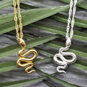 Snake Necklace / Serpent Necklace / Snake Pendant / Silver Snake Necklace / Snake Charm Necklace / Hypoallergenic Jewelry / Stainless Steel