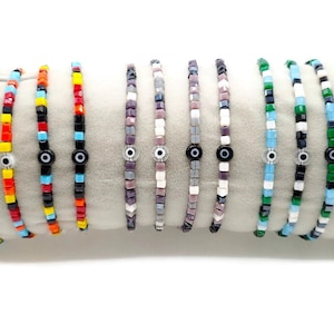 Dainty Evil Eye Bead Bracelet / Colorful Evil Eye Bracelet / Seed Bead Bracelet / Evil Eye Jewelry / Protection Jewelry / Evil Eye Bracelet