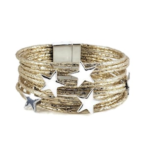 Star Wrap Bracelet  / Leather Cuff / Layered Bracelet / Gold Cuff Bracelet /  Multi Layer Bracelet /  Star Bracelet / Gold Wrap Bracelet