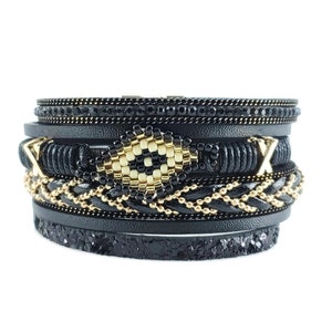 Leather Wrap Bracelet / Leather Cuff Bracelet / Layered Bracelet / Black Cuff Bracelet /  Multi Layer Bracelet /  Ready to Ship Gifts