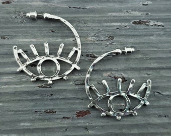 Silver Evil Eye Hoop Earrings: Dangle Charm Jewelry