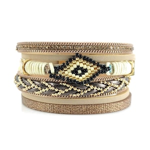 Leather Wrap Bracelet / Leather Cuff Bracelet / Layered Bracelet / Tan Leather Bracelet /  Multi Layer Bracelet /  Gold Leather Bracelet
