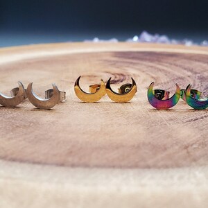 Tiny Crescent Moon Stud Earrings: Hypoallergenic Stainless Steel