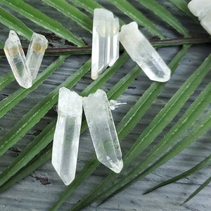 Clear Quartz Point Stud Earrings: Stainless Steel Posts
