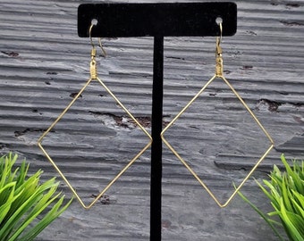 Raw Brass Square Earrings: Geometric Dangle Jewelry