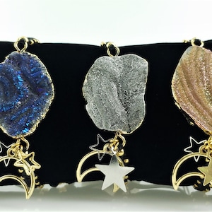 Brazilian Galaxy Quartz Druzy Bracelet / Moon and Stars Bracelet / Galaxy Bracelet / Druzy Bracelet / Celestial Bracelet / Star Bracelet