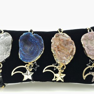 Brazilian Galaxy Quartz Druzy Bracelet / Moon and Stars Bracelet / Galaxy Bracelet / Adjustable Druzy Bracelet / Cosmic Jewelry