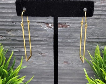 Hammered Brass Rectangle Hoop Earrings: Minimalist Geometric Jewelry