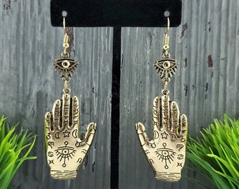Hamsa Earrings / Large Hamsa Hand Earrings / Protection Amulet / Gold Hamsa Earrings / Boho Jewelry / Hand of Fatima / Evil Eye Earrings