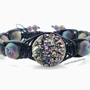 Druzy Bracelet / Rainbow Titanium Druzy Bracelet / Shamballa Bracelet / Macrame Bracelet / Macrame Bead Bracelet / Drusy Bead Bracelet