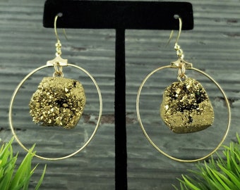 Druzy Hoop Earrings / Druzy Earrings / Gold Hoop Earrings / Gold Druzy Earrings / Titanium Druzy Earrings / Hoop Earrings / Clip On Earrings