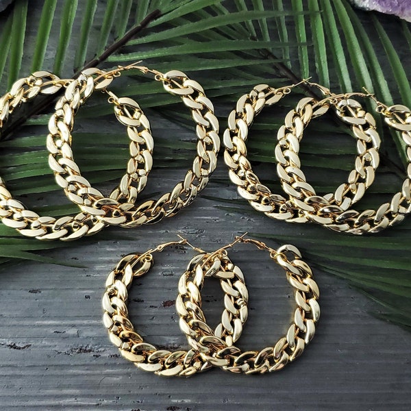 Chain Hoop Earrings / Hoop Earrings / Big Hoop Earrings / Chain Link Earrings / Chain Earrings / Gold Chain Earrings / Gold Hoop Earrings