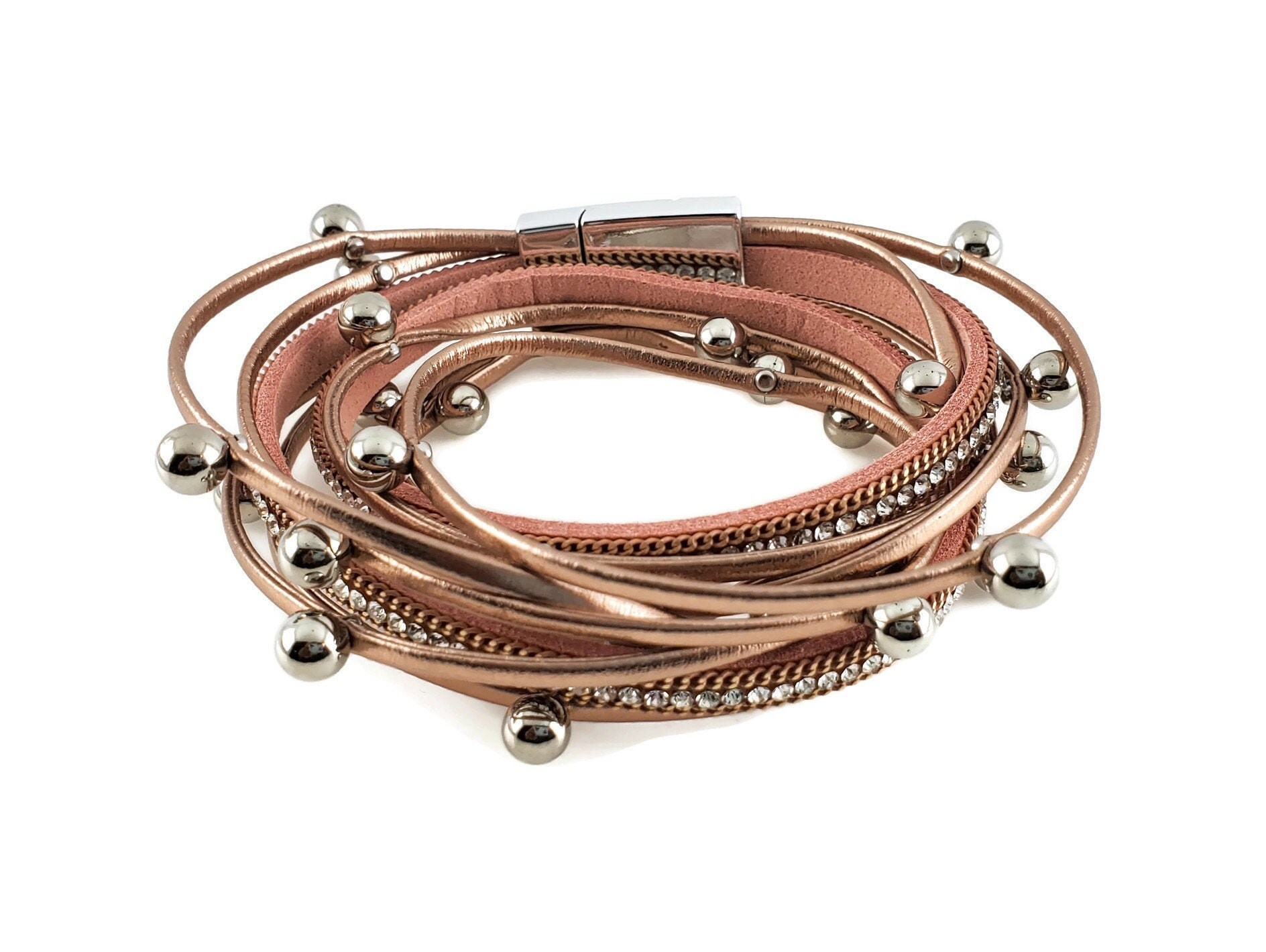 Rose Gold Wrap Bracelet / Beaded Wrap Bracelet / Layered Etsy