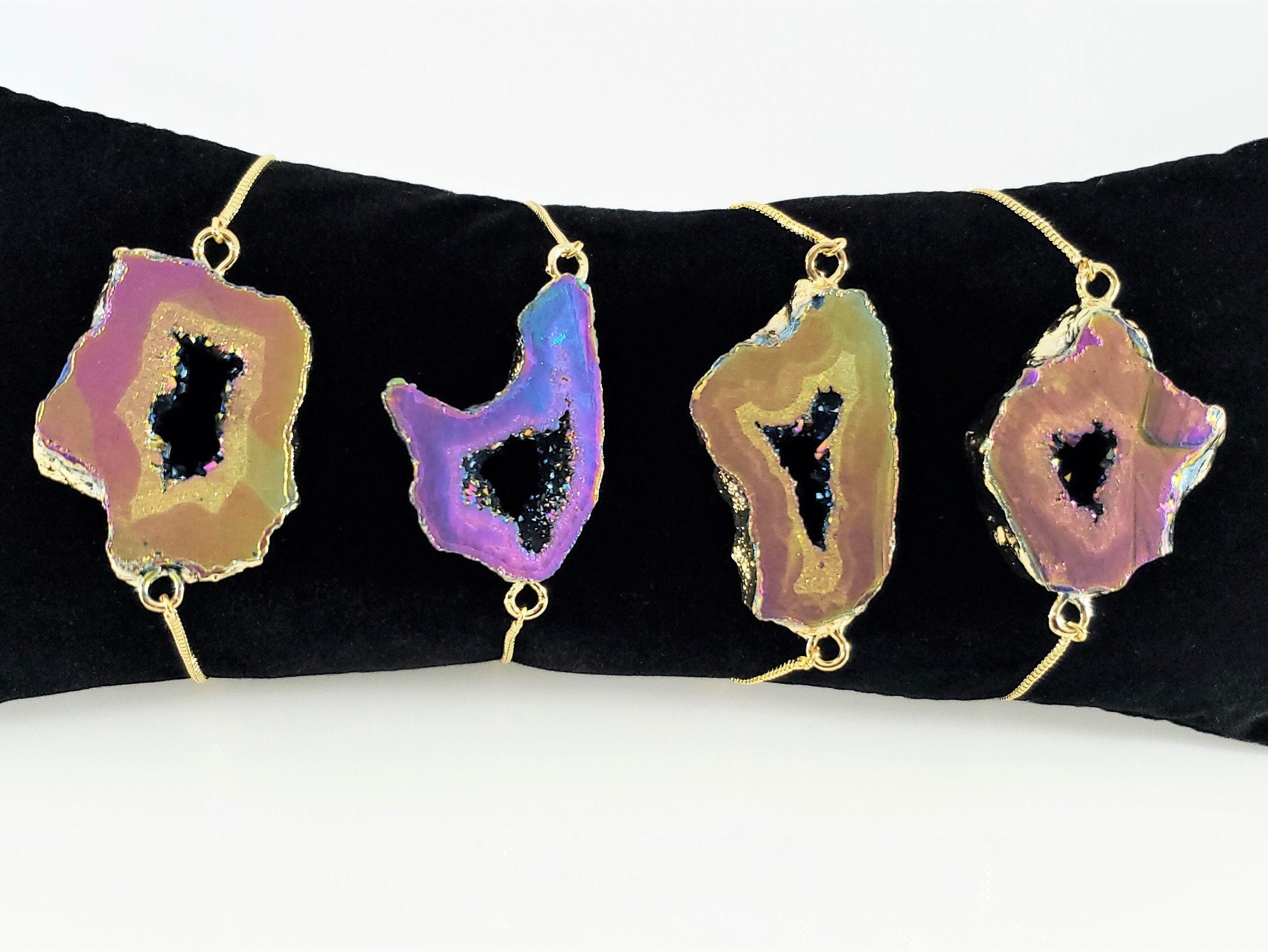 レインボードゥルージーアゲートブレスレット：カラーシフトチタン