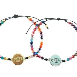 Agate Bead Bracelet / All Seeing Eye Bracelet / Protection Bracelet / Agate Evil Eye Bracelet / Eye Bracelet / Good Luck Bracelet